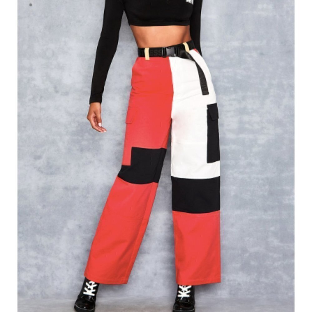 Mistress Rocks 'CHARM' Contrast Panel Utility Trousers in Red sz XS